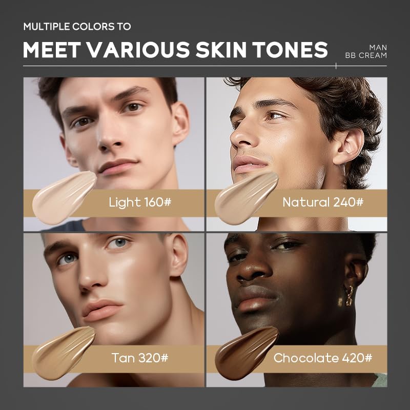 AKARY Hydrating Men BB Cream SPF 15 PA++, Full-Coverage Foundation&Concealer, Mens Face Moisturizer Cream Evens Skin Tone, Oil Control and Cover Flaws, Natural Finish for All Skin Types, Chocolate 420