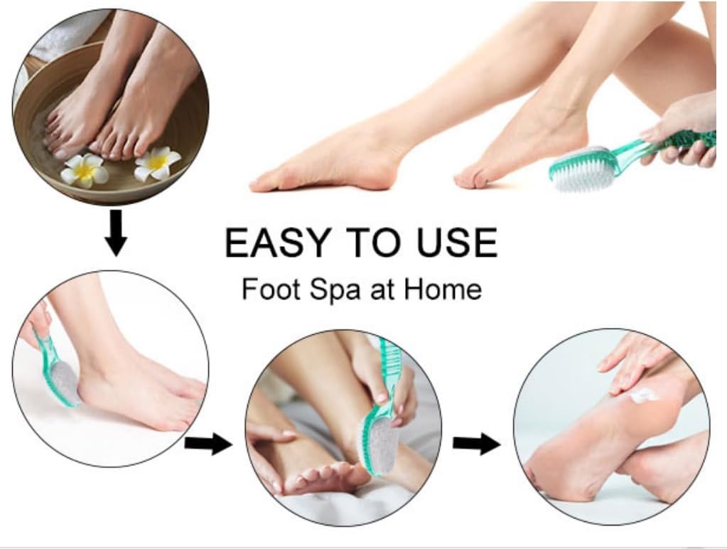 6 Pcs Foot Brush for Shower with Handle 2 in 1, Ooloveminso Large Foot Pumice Stone Brush Scrubber Foot File Calluses Remove Suitable for Horniness Foot Spa, Foot Care Smooth Skin (Green)