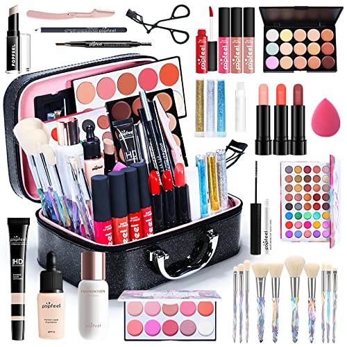 All-in-one Holiday Make up Gift Set | Makeup Kit for Women Full Kit Essential Starter Bundle Include Eyeshadow Palette Lipstick Blush Foundation Concealer Face Powder Mascara Lipgloss Brush