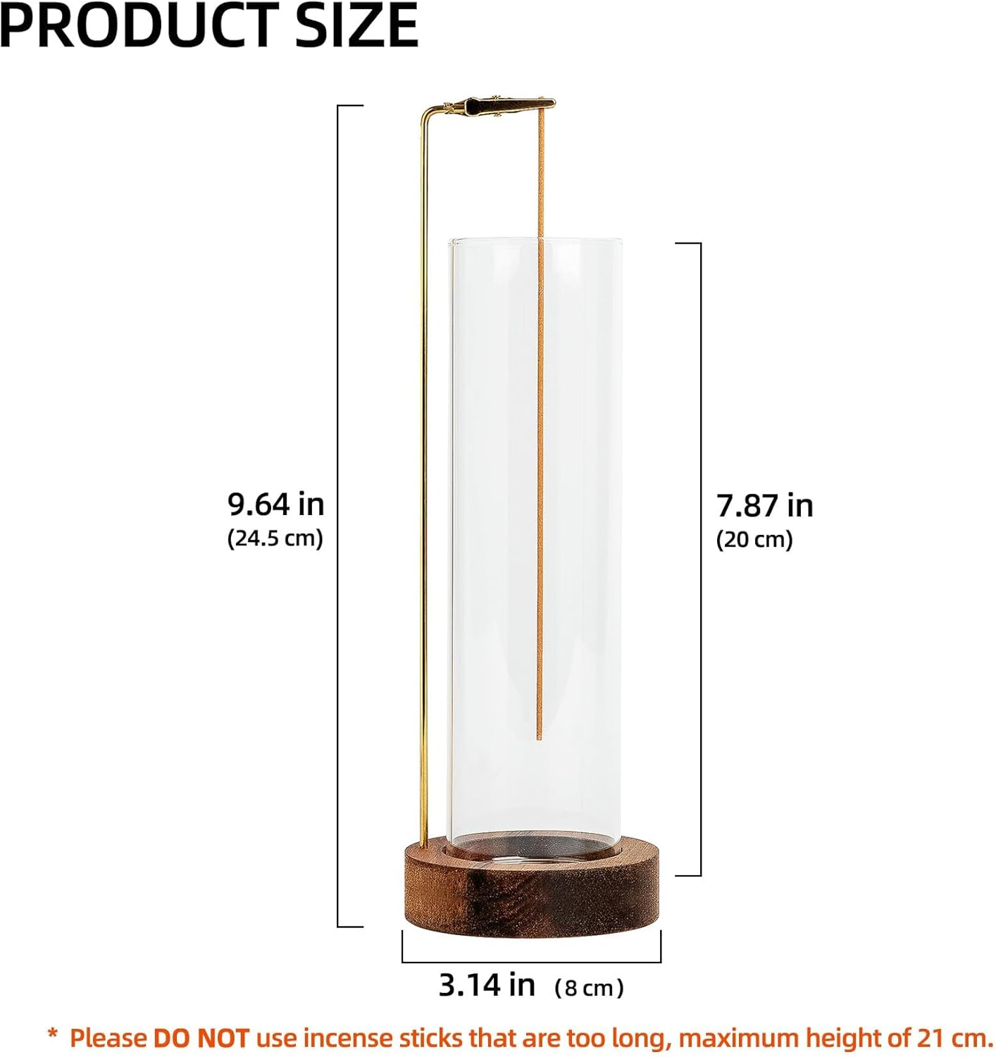 Incense Holder for Sticks, Anti-Ash Flying Incense Burner with 30 Incense Sticks, Detachable Glass Ash Catcher (Wood, Brown-2Pcs)