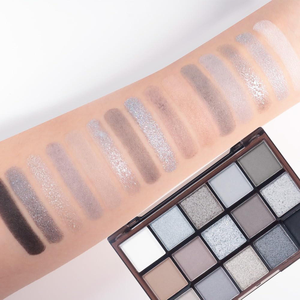 Smokey Black Eye Shadow Makeup Palette,15 Colors Gray Silver Dark Shimmer Matte Makeup Pallet,Long Lasting Waterproof Blendable for Daily and Halloween,Vegan,Cruelty -free