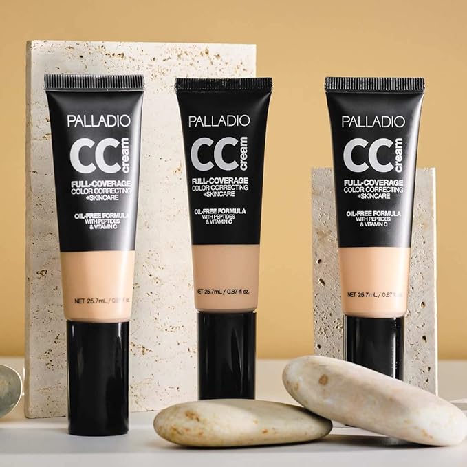 Palladio Full-Coverage Color Correction CC Cream, Oil-Free w/ Peptides&Vitamin C, Best for Correcting Redness&Uneven Skin Tone, Buildable Foundation (Rich 51W, Warm Undertone), 0.87 Fl Oz (Pack of 1)