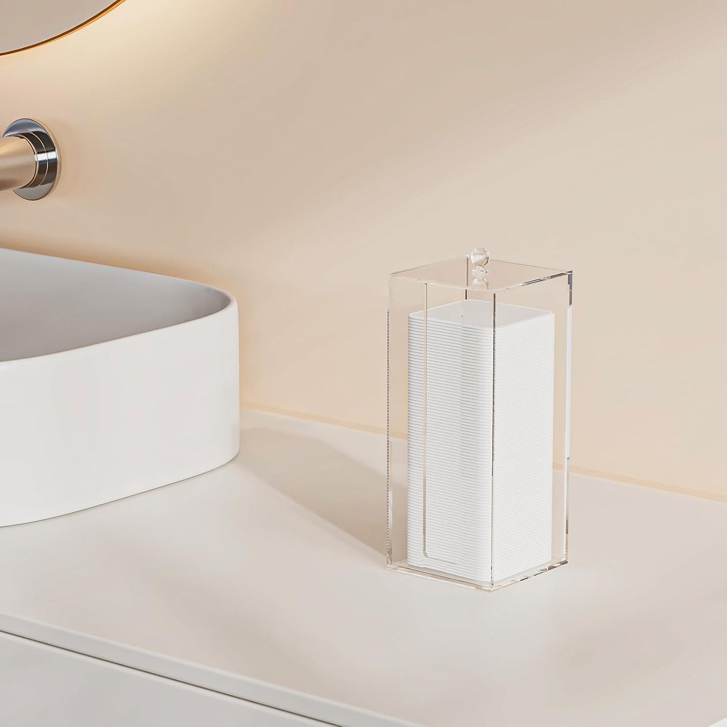 Acrylic Clean Pad Storage Box for Clean Skin Club, Cotton Pad Dispenser, Square Rounds Cotton Pad Holder (Pad Not Included) - Vertical with Lid