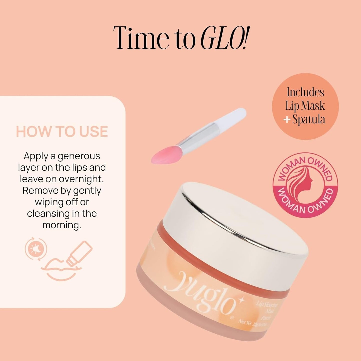YUGLO Lip Sleeping Mask | Peach Flavor | Hydrating & Soothing Lip Treatment for
Dry, Chapped Lips | Plumps & Moisturizes | Overnight Lip Repair