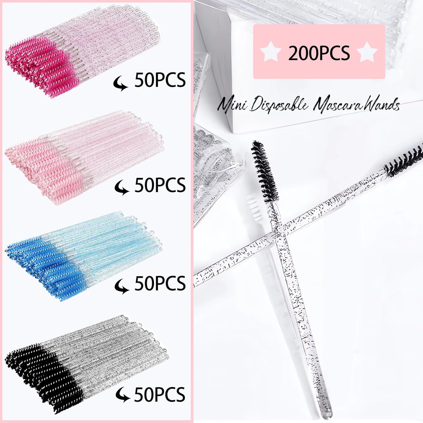200pcs Skinny Mascara Wands Mini Eyelash Brushes Disposable Lash Spoolies Eyebrow Brush Spoolies For Eyebrows Eyelash Extension Supplies