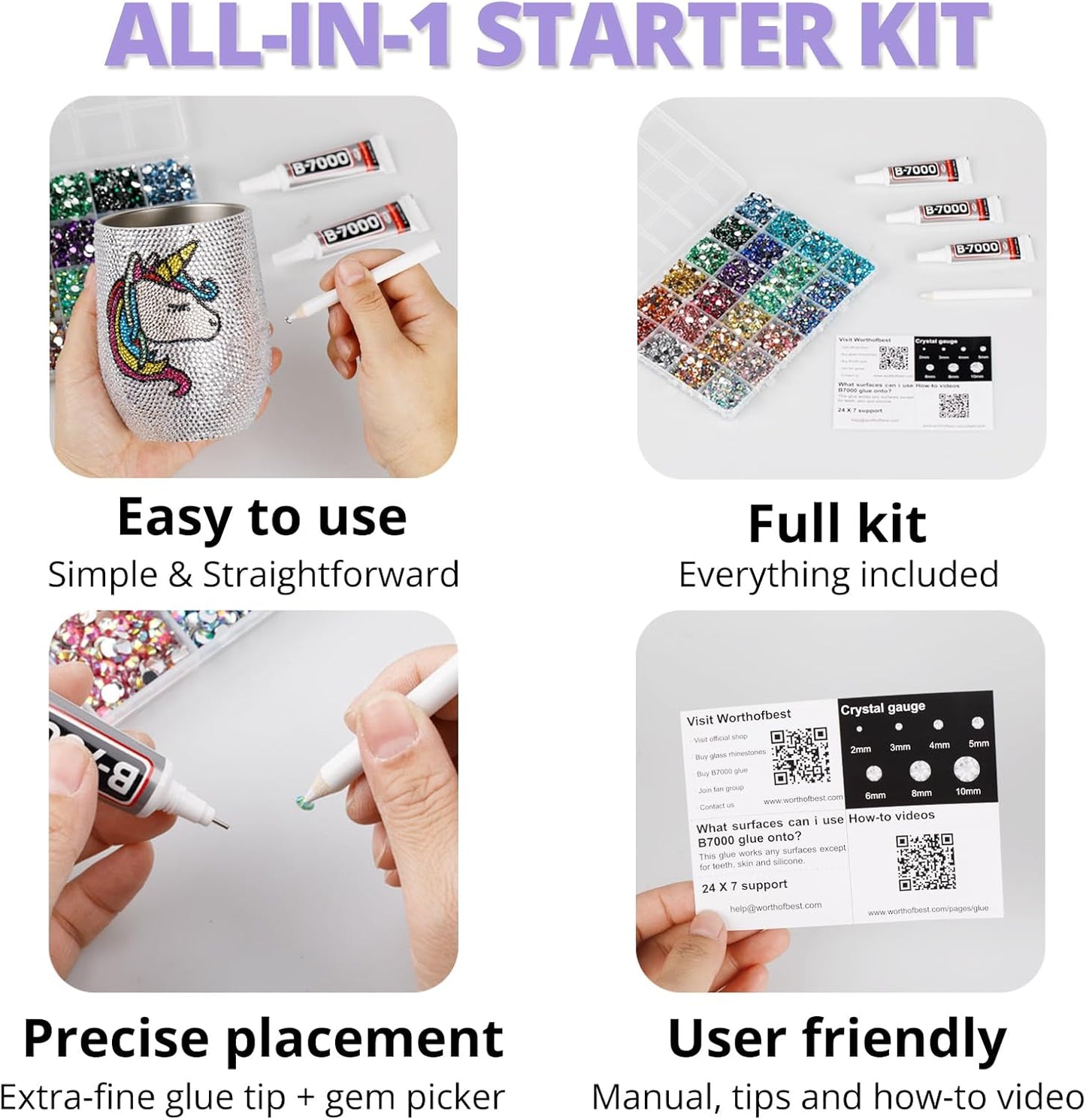 30000Pcs Resin Jelly Rhinestones Set for Crafting Bedazzling, Light Purple AB Flatback Gems Jewels for Crafts Clothes Shoes Fabric Outfit Nails Makeup, Flat Back Lavender Crystal 2-6mm with b7000 Glue