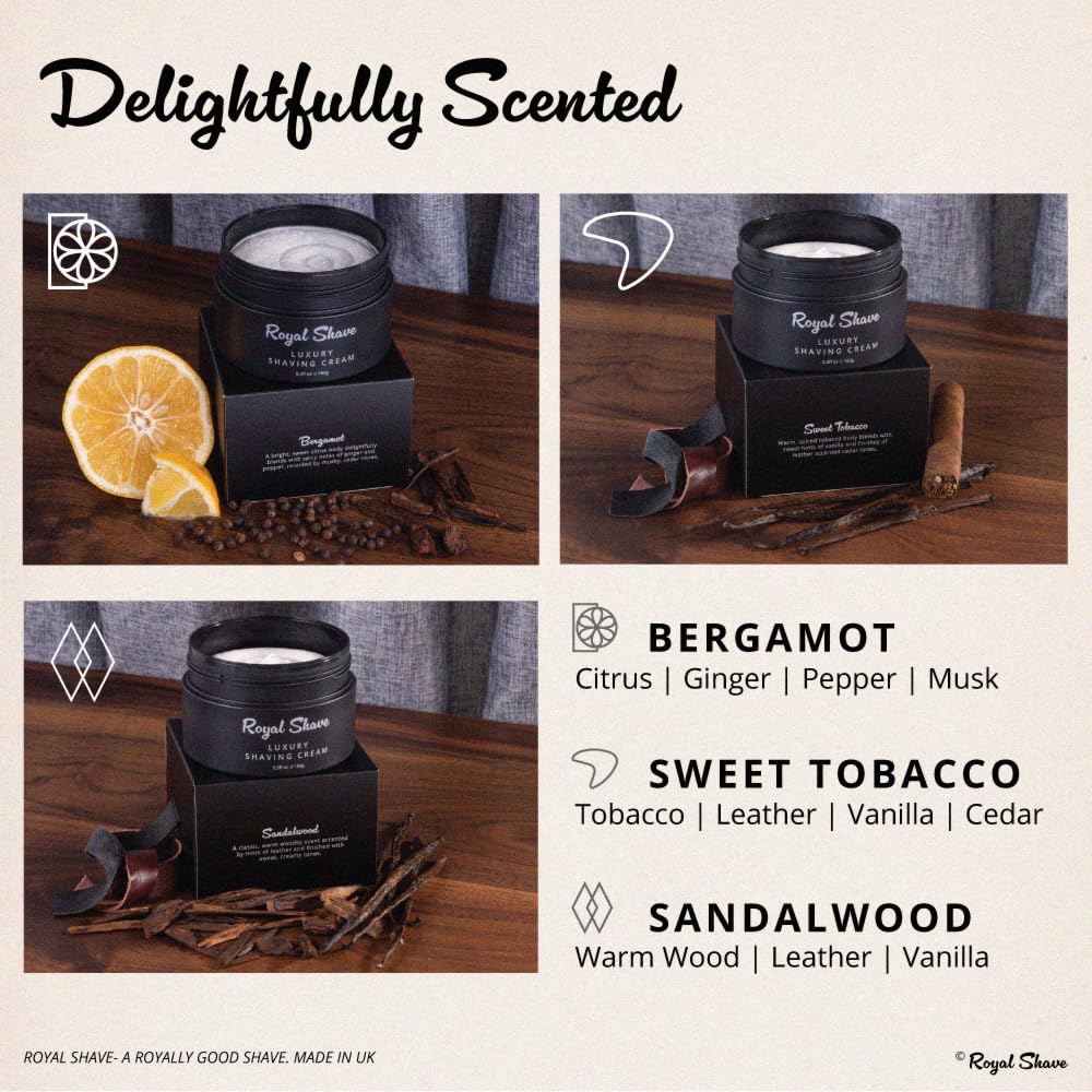 Luxury Shaving Cream for Men by Royal Shave, Rich, Soothing, Moisturizing, Hydrating & Nourishing Cream for Smooth, Close Shave (Made in UK) Bergamot