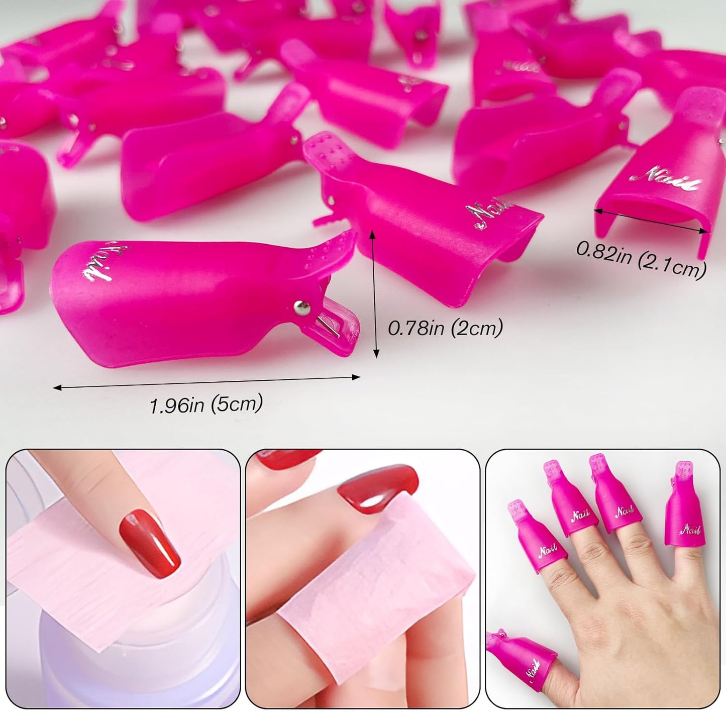 20-Piece UV Gel Polish Remover Wrap Tool in Pink-Professional Acrylic Nail Art Soak Off Cap Clips