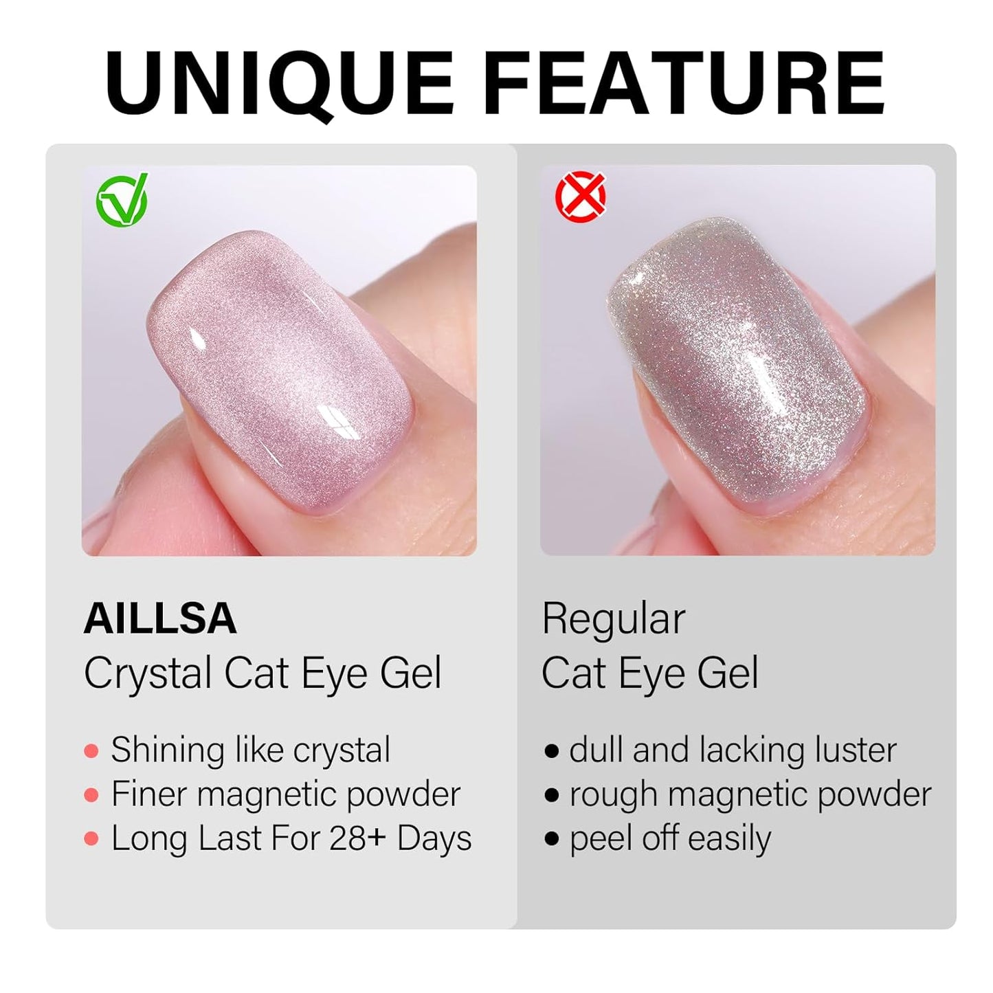 AILLSA Silver Cat Eye Gel Nail Polish Gray Glitter Crystal Polish with Magnet, Shimmer Clear Sparkle Nail Polish Reflective Translucent Jelly Color U V Gel Salon DIY at Home 0.5 OZ GF18