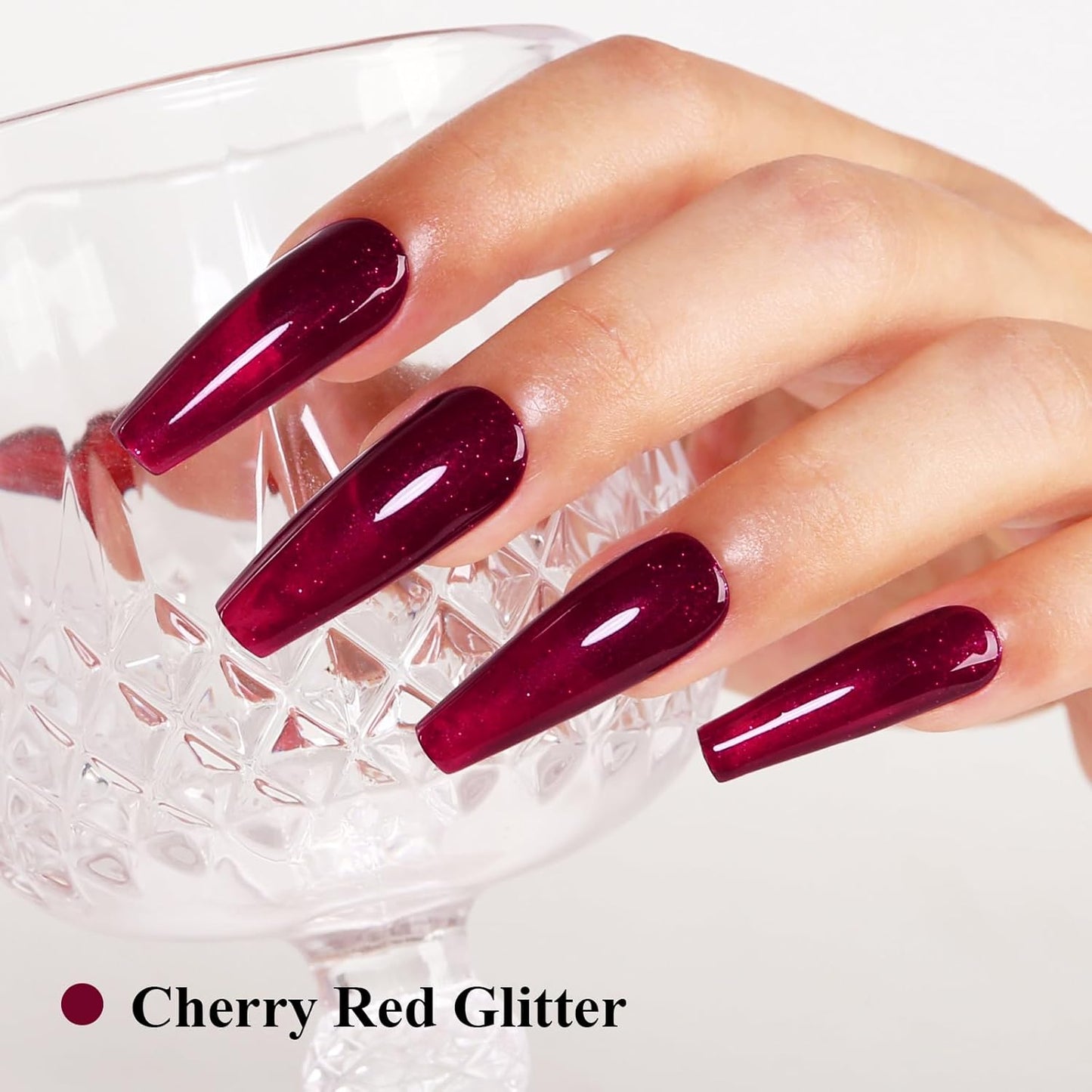 Imtiti Glitter Gel Nail Polish, Burgundy Red Iridescent Glitter Gel Polish Cherry Red Diamond Shimmer Sparkle Soak Off UV LED Nail Gel Polish Autumn Winter Gel Polish Manicure Gel Nail Kit 10ML
