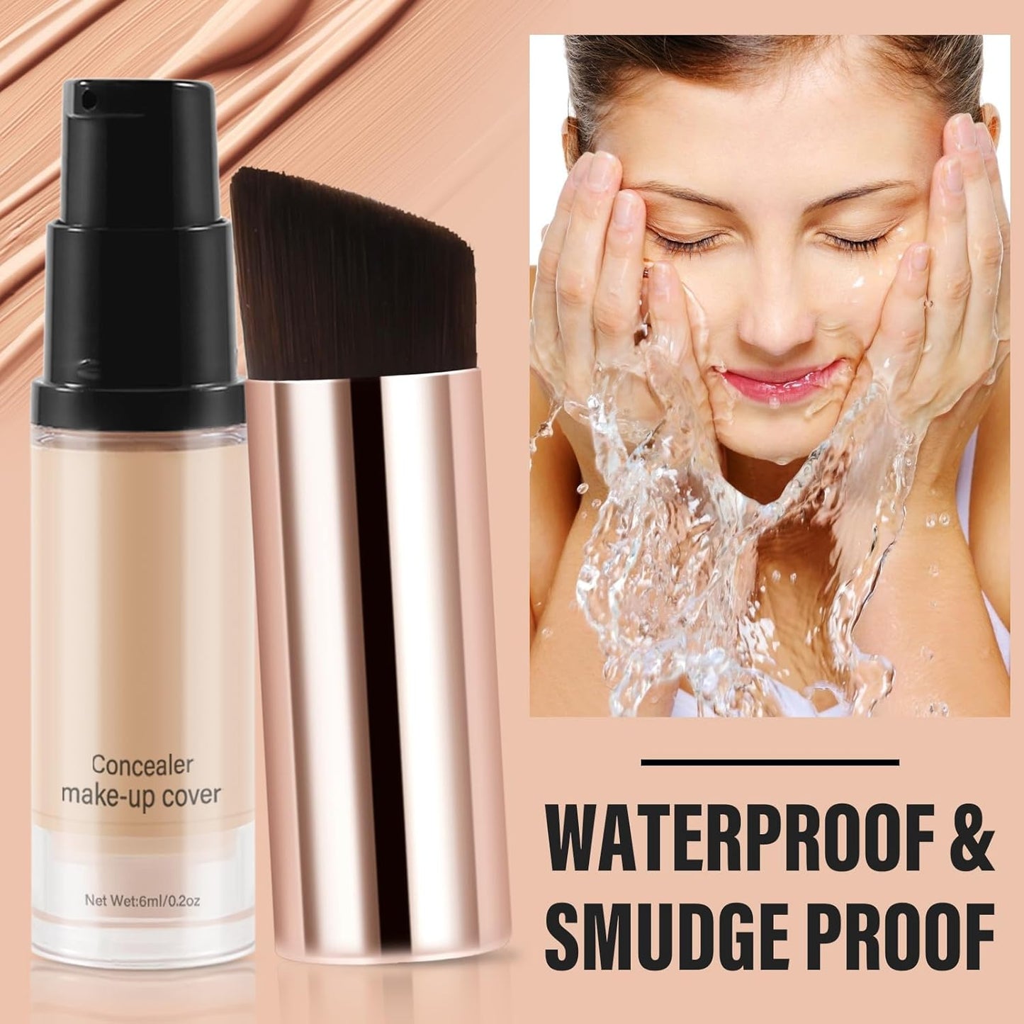 2pcs Liquid Concealer Set with Brush,Full Cover,Concealer Wand with Matte Finish,Corrects,Covers,Long Wear Up to 24hr