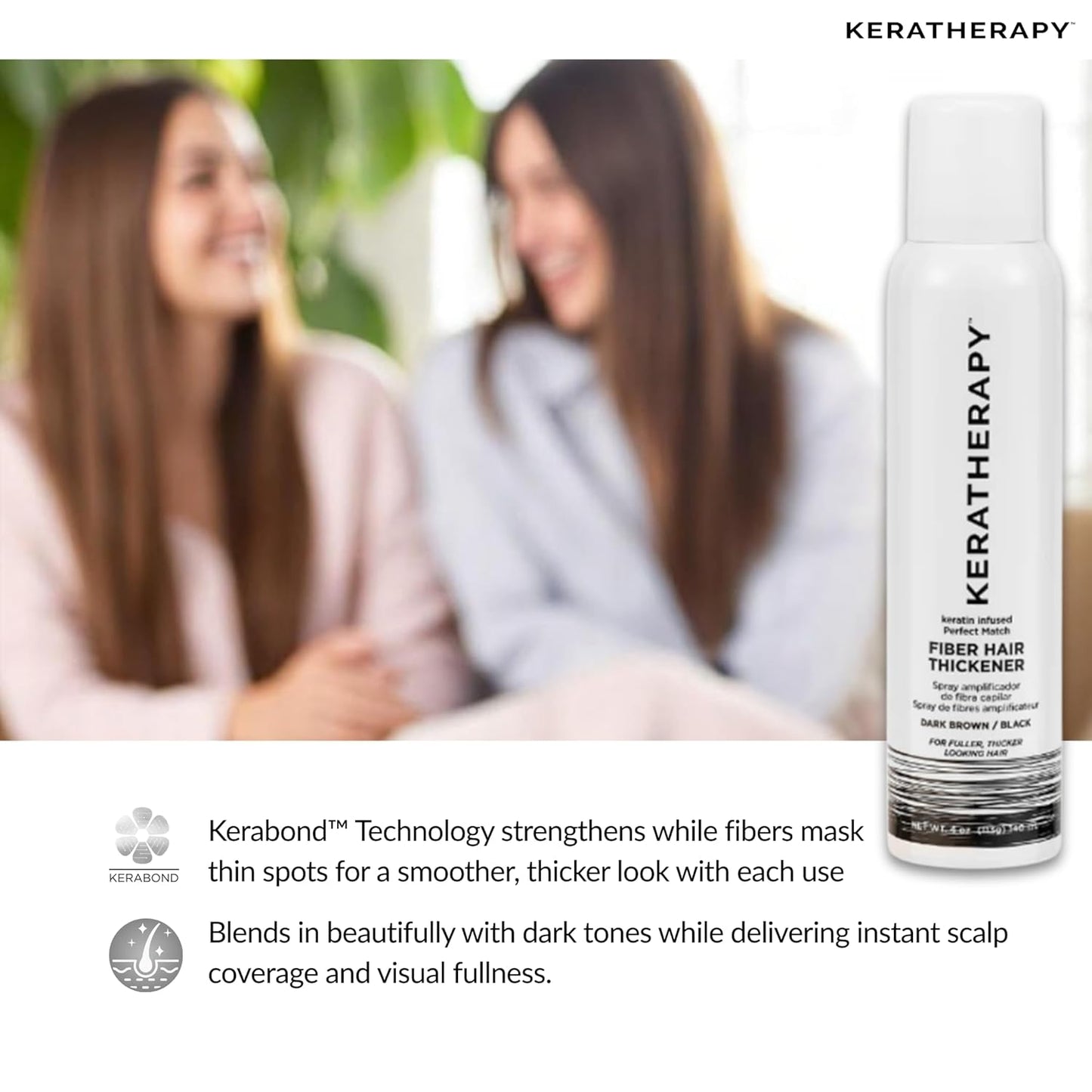 Keratherapy Keratin Infused Perfect Match Fiber Hair Thickener Spray, Dark Brown to Black, 4 fl. oz., 140 ml - Volumizing, Thickening, & Concealing Hairspray for Scalp Coverage, Roots & Thinning Areas