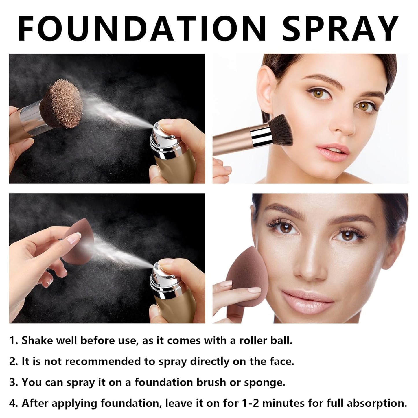 AirBrush Foundation Spray With Primer and Brush, Silky Mist Foundation Spray Makeup, Full Coverage Foundation for Smooth Radiant Finish, Formula Breathable Lightweight Hydrating(#3 Nude)