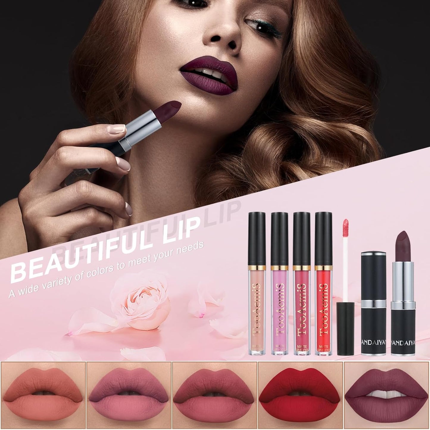 All in One Makeup Kit Makeup Kit for Women Full Kit Multipurpose Makeup ,eyeshadow、 liquid foundation,Loose powder,Eyebrow pencil,4-color lip gloss set