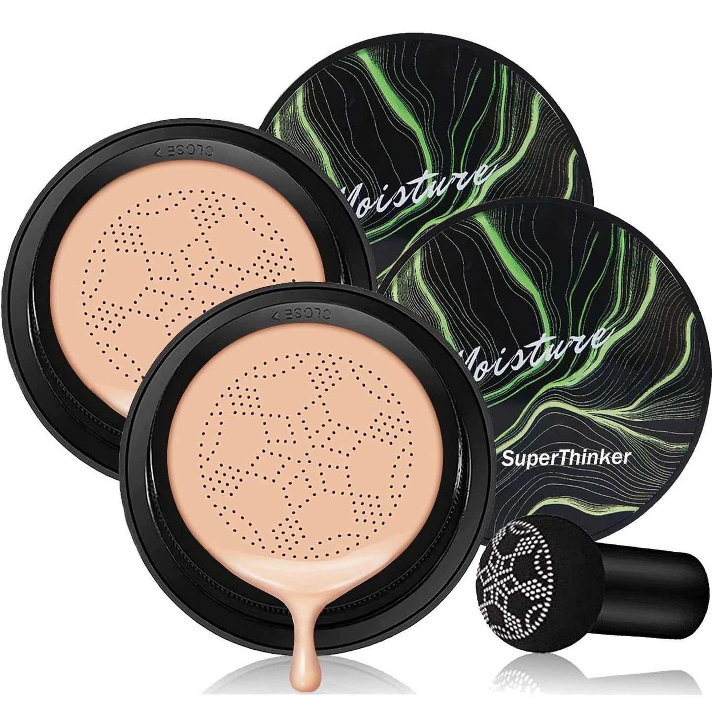 Air Cushion CC Cream Mushroom Head Cushion Foundation, BB Cream Face Makeup for Mature Skin Moisturizing Concealer Brighten Long-Lasting, Even Skin Tone for All Skin Types (2 PCS Nude)