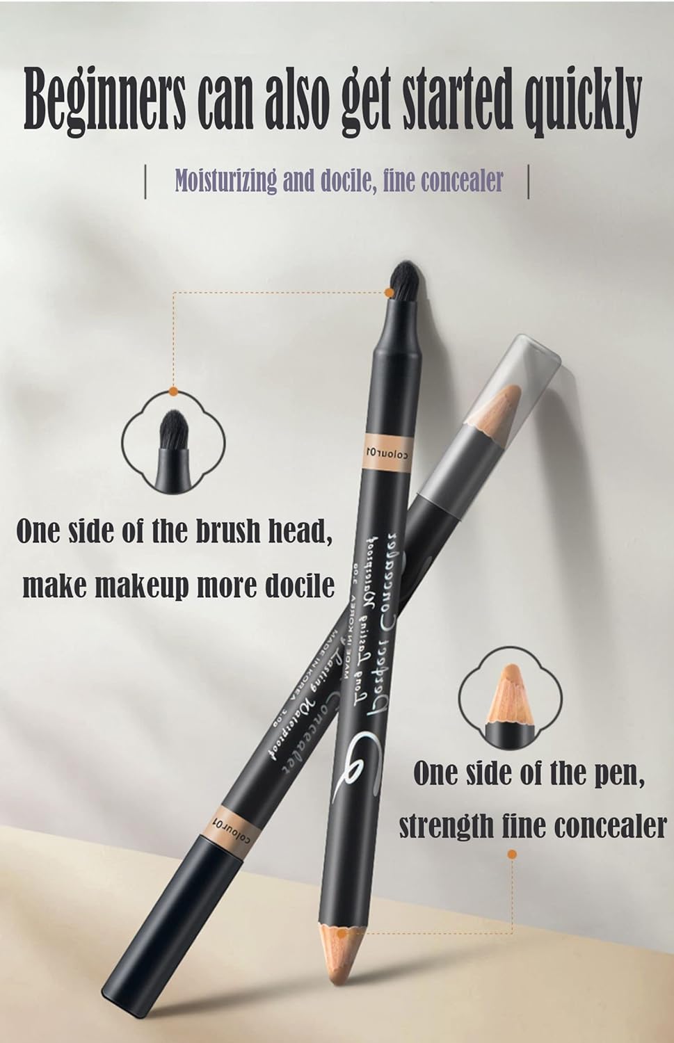AKARY Concealer Pencil, 2 in 1 Dual-Sided Full Range of Coverage Concealer Pencil for Face, Professional Foundation Concealer for Eye Dark Circles, Blackheads, Concealer Pencil with Brush for Men and Women (#4 Wheat-colored)