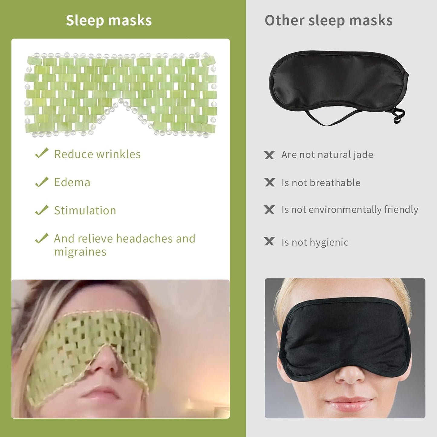 Jade Eye Mask, Facial Cooling Mask with 100% Real Jade for Hot & Cold Therapy to Reduce Wrinkles, Puffiness, Migraines, and Anti-Aging
