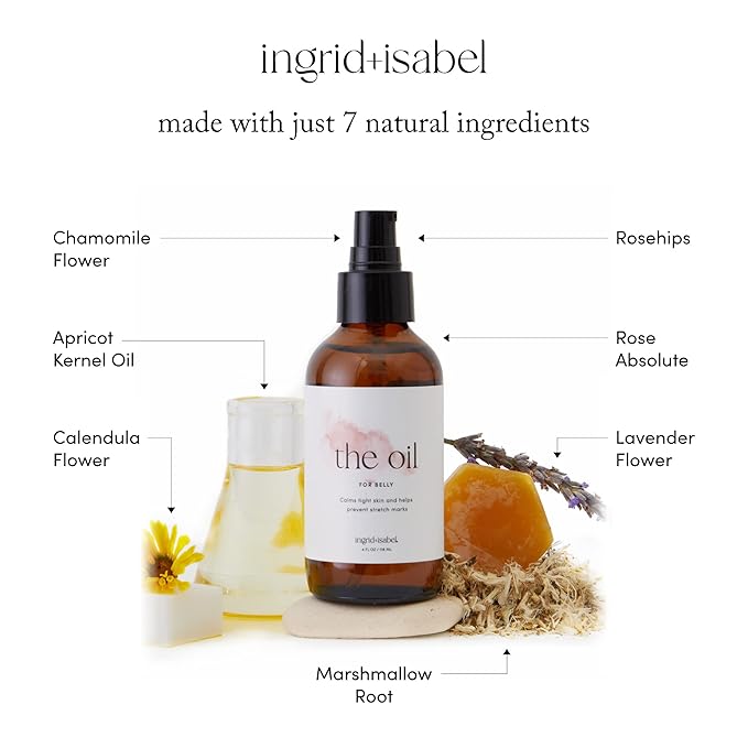 Ingrid & Isabel, The Oil, Organic Belly & Body Oil, Prevents Stretch Marks & Scars, Maternity & Pregnancy Skincare, 4 Fl Oz