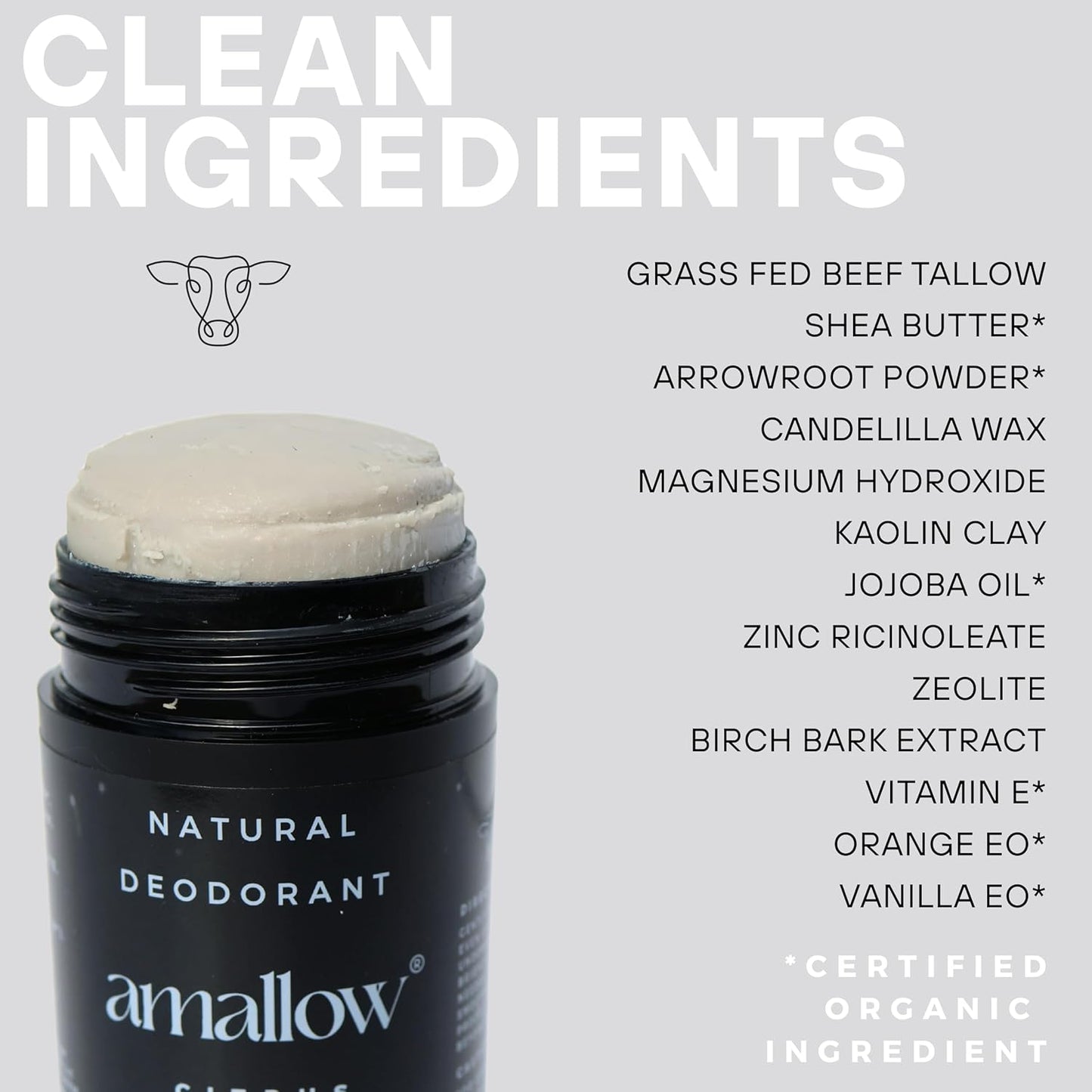 Amallow - Natural Deodorant – Aluminum Salt-Free, Tallow-Based, Baking Soda-Free, with Magnesium & Zinc – Long-Lasting Odor Protection – Handcrafted in the USA – 2.6 oz (Orange Creamsicle)