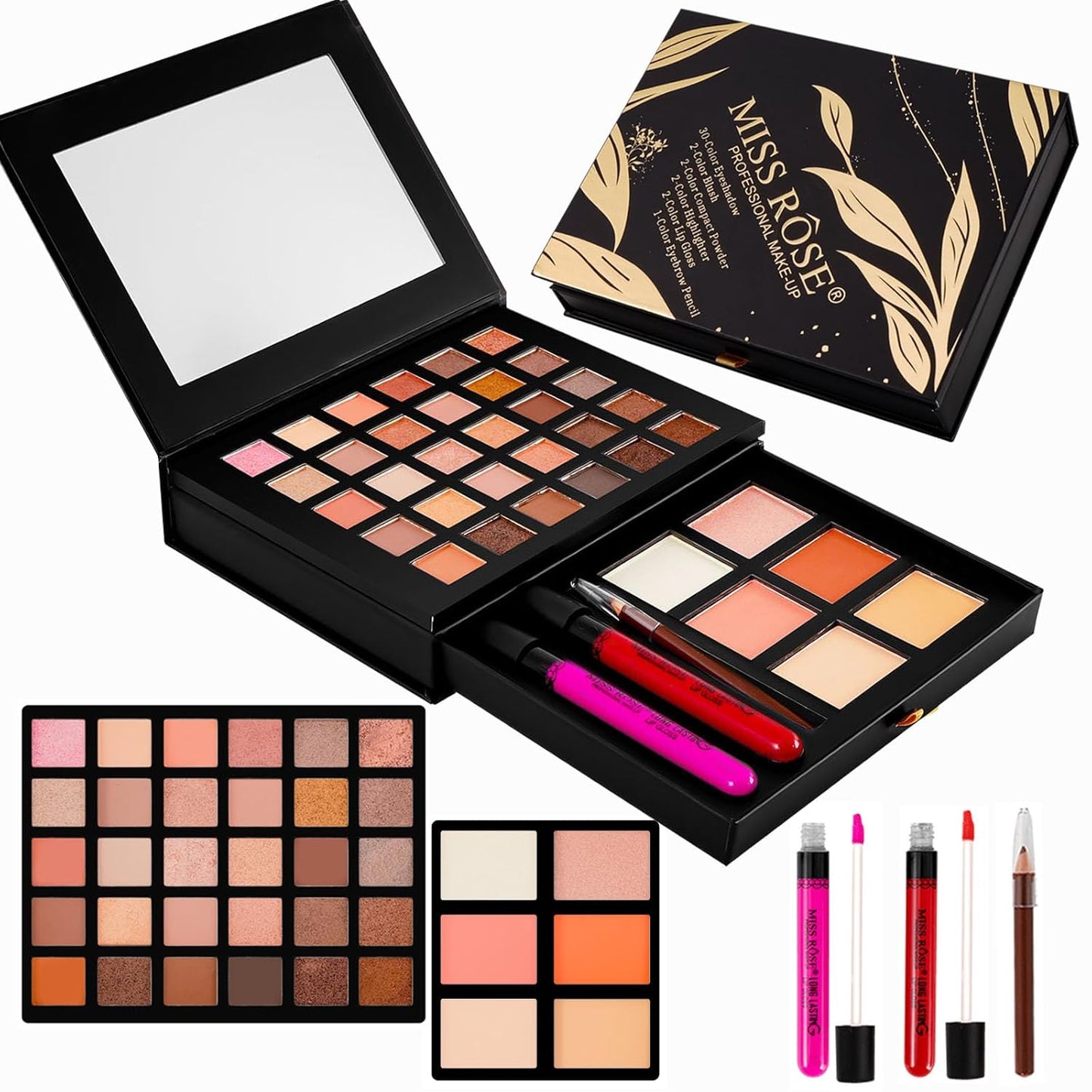 All in One Makeup Kit,Makeup Palette Includes 30 Color Eyeshadow, 2 Color Highlighter,2 Color Pressed Powder,2 Color Blusher,2 Pcs lip gloss,1 Pcs Eyepencil, Mirror,Makeup Gift Set for Women (017N)