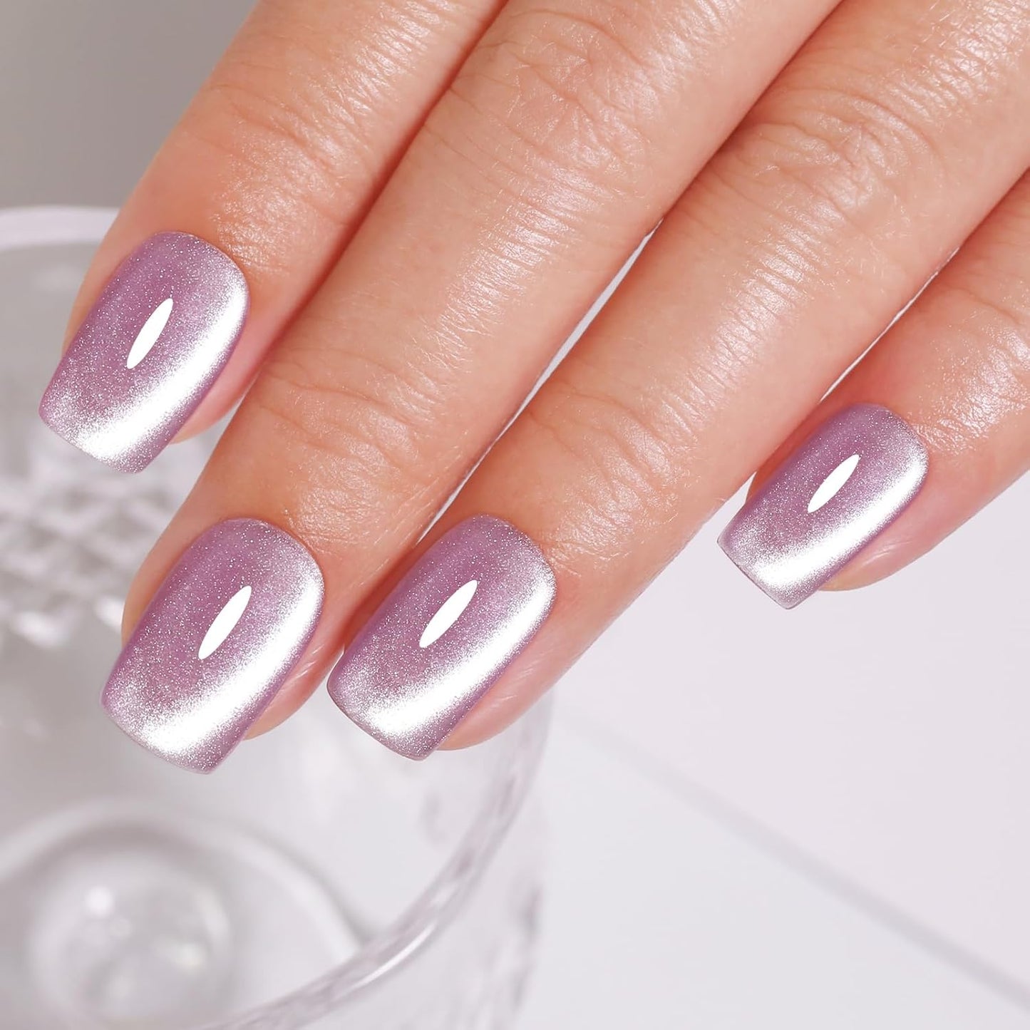 Imtiti Cat Eye Gel Nail Polish, Light Purple Holographic Magnetic Crystal Nail Gel Polish With Magnet Glittery Galaxy Spring Summer Kit Soak Off UV Led 10ML