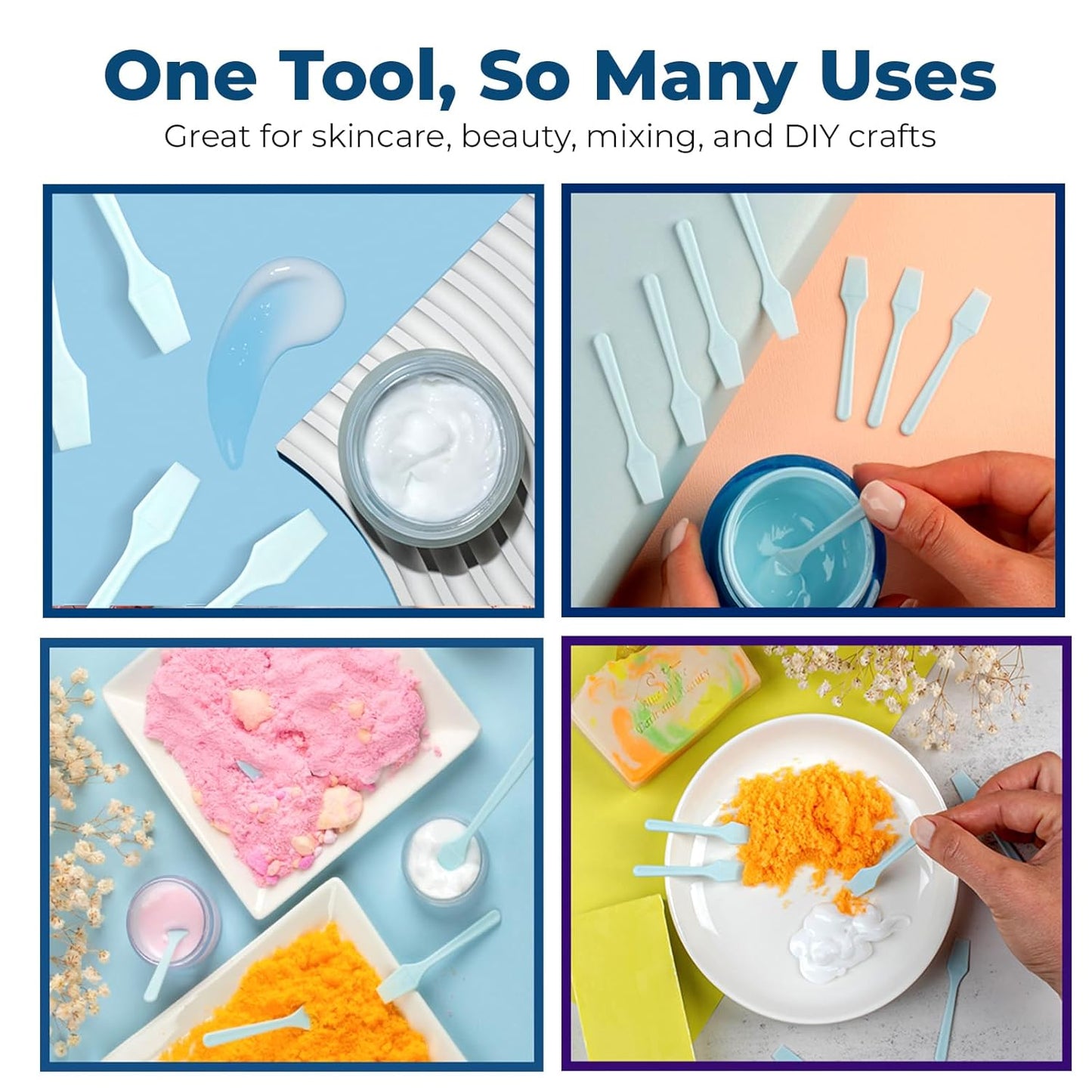 Mini Cosmetic Spatula (2.5”, 100 Pack) - Small Plastic Spatula for Skincare, Creams, & Crafts | Makeup Spatula or Multipurpose Mini Applicator for Mixing, Cosmetic, Face Mask | Sky Blue