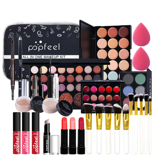 All in One Makeup Kit For Beginners Full Kit, Full Makeup Kit For Teen Girls, Makeup Gift Set, Include Eyeshadows, Concealer, Cosmetic brush, Lip Gloss, Lipstick, Powder puff, Mascara -006