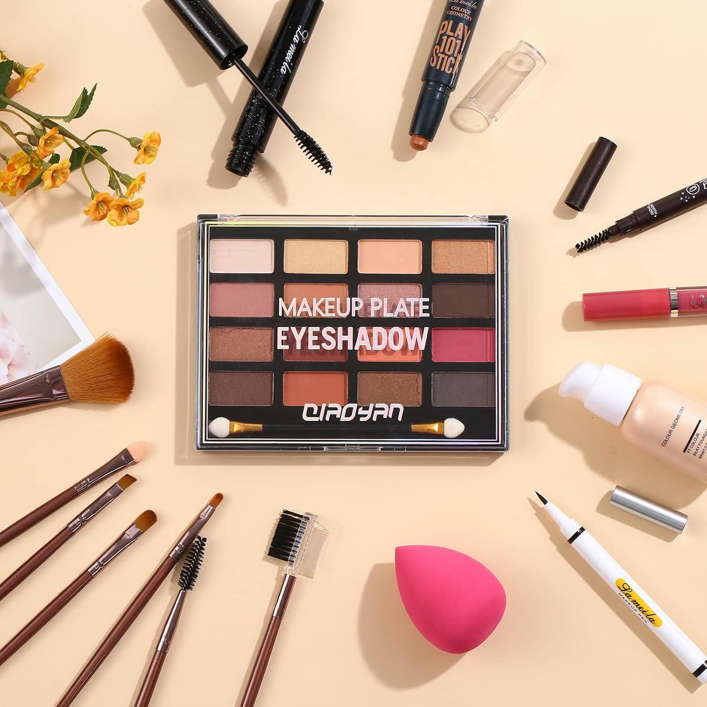 All in One Makeup Kit For Women Girls Teens Makeup set 16 Colors Eyeshadow Palette Foundation Eyeliner Contouring Stick Lip Gloss Eyebrow Mascara Makeup Brushes Makeup Gift Sets