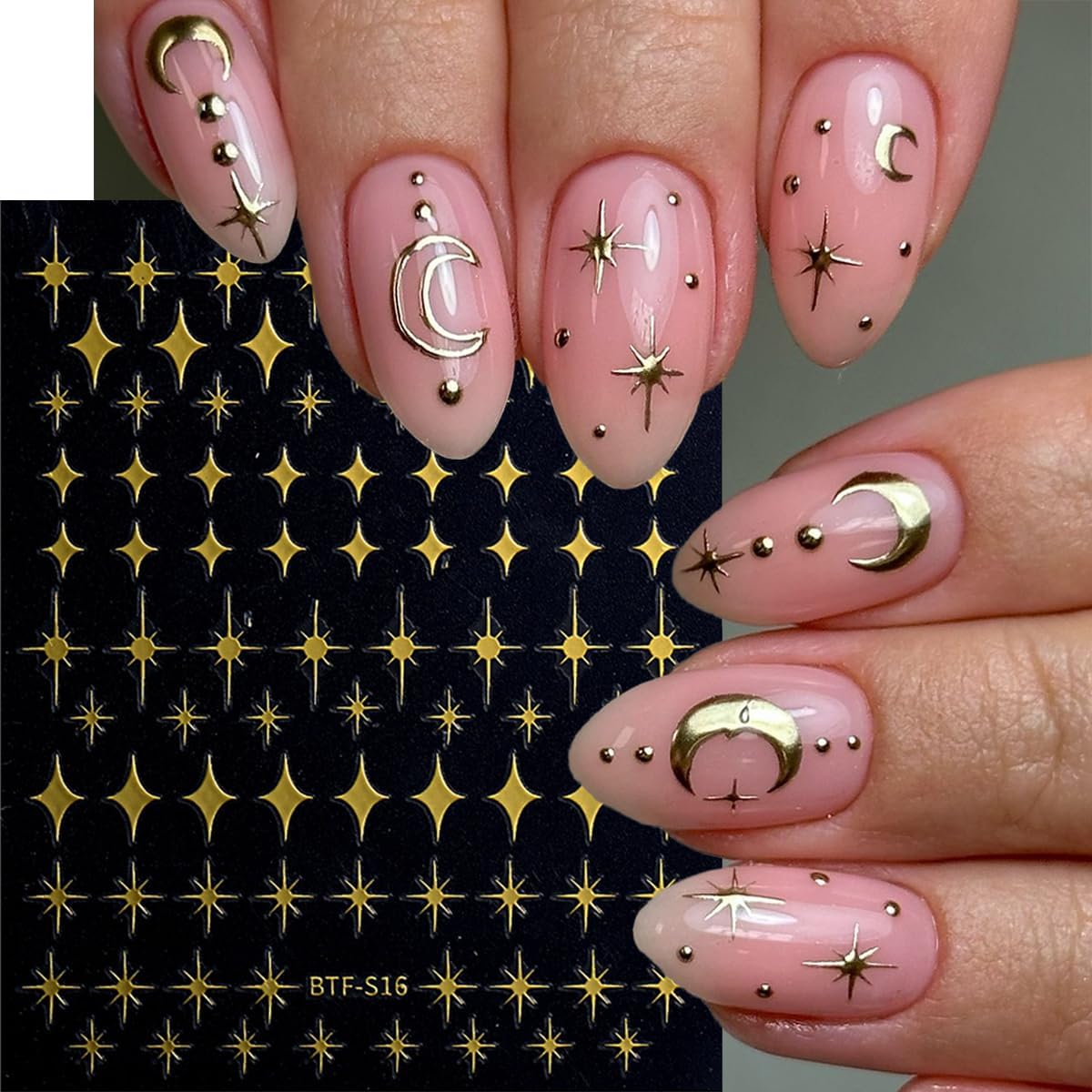 8Sheets Star Nail Stickers 3D Self Adhesive Nail Art Stickers Sparkle Nail Decals Gold Silver Gold White Mixed Shaped Star Design Cute Nail Sticker for Nail Art Women DIY Acrylic Manicure Decoration