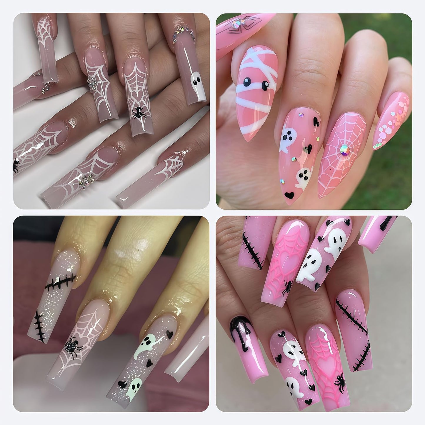 6 Sheets Halloween Nail Art Stickers Nail Decals 3D Self-Adhesive Spider Web Spider Cute Ghost Bat Nail Stickers Design Fall Holiday Salon DIY Nails Decoration Accessories for Women