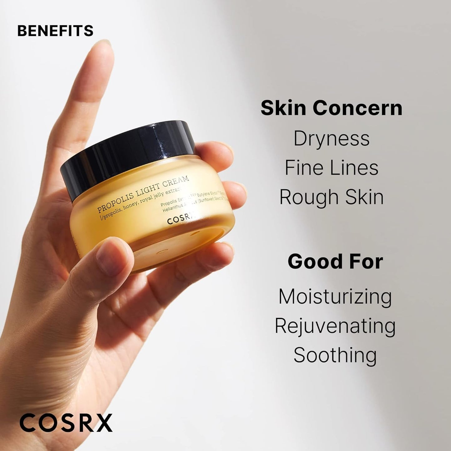 COSRX Full Fit Propolis Light Cream, 2.19 Fl.oz / 65ml, Propolis 64.5%, Hydrating Daily Day and Night Moisturiser, Korean Skin Care, Not Tested on Animals, Paraben Free