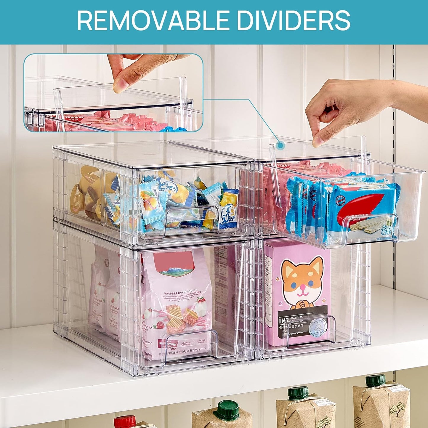 Vtopmart 8 Pack Clear Stackable Storage Drawers,Easy to Assemble Bathroom Organizers and Storage with handles,Plastic Drawers for Kitchen Pantry,Cabinet,Under Sink Organization