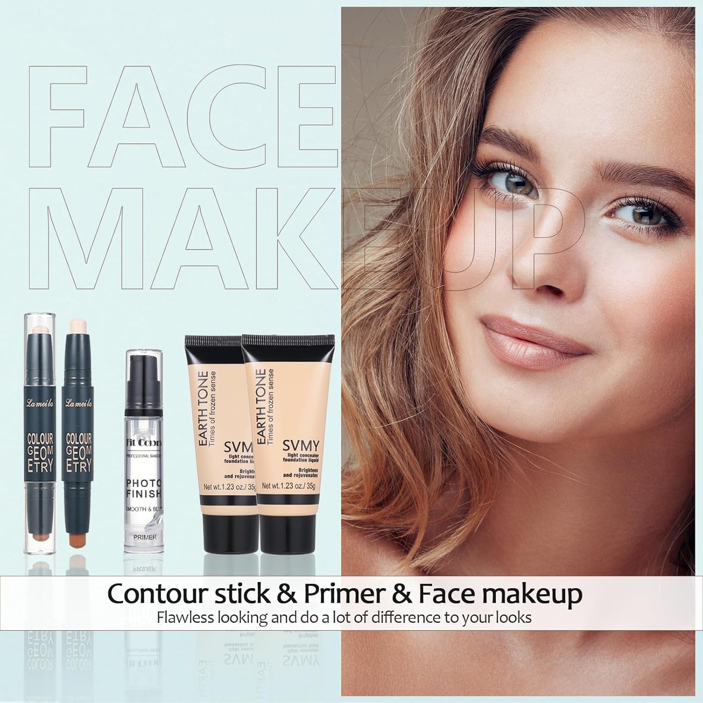 All in One Makeup Kit for Women Full Kit Includes Palette Foundation & Face Primer, Makeup Brush Makeup Sponge, Eyebrow Soap, Winged Eyeliner Stamp 20 Colors Eyeshadow Gift Set for Women, Girls & Teen