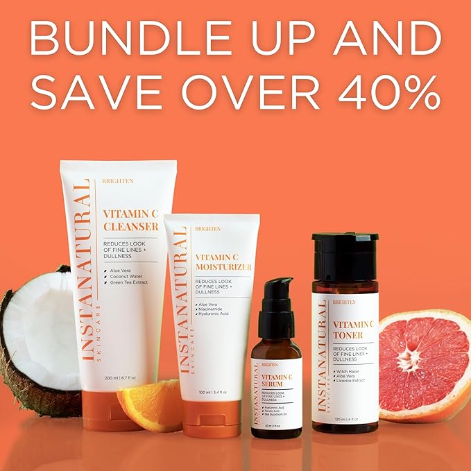 InstaNatural Skin Care Set, Vitamin C Face Wash, Toner, Serum and Moisturizer , Hydrating, Anti Aging and Brightening