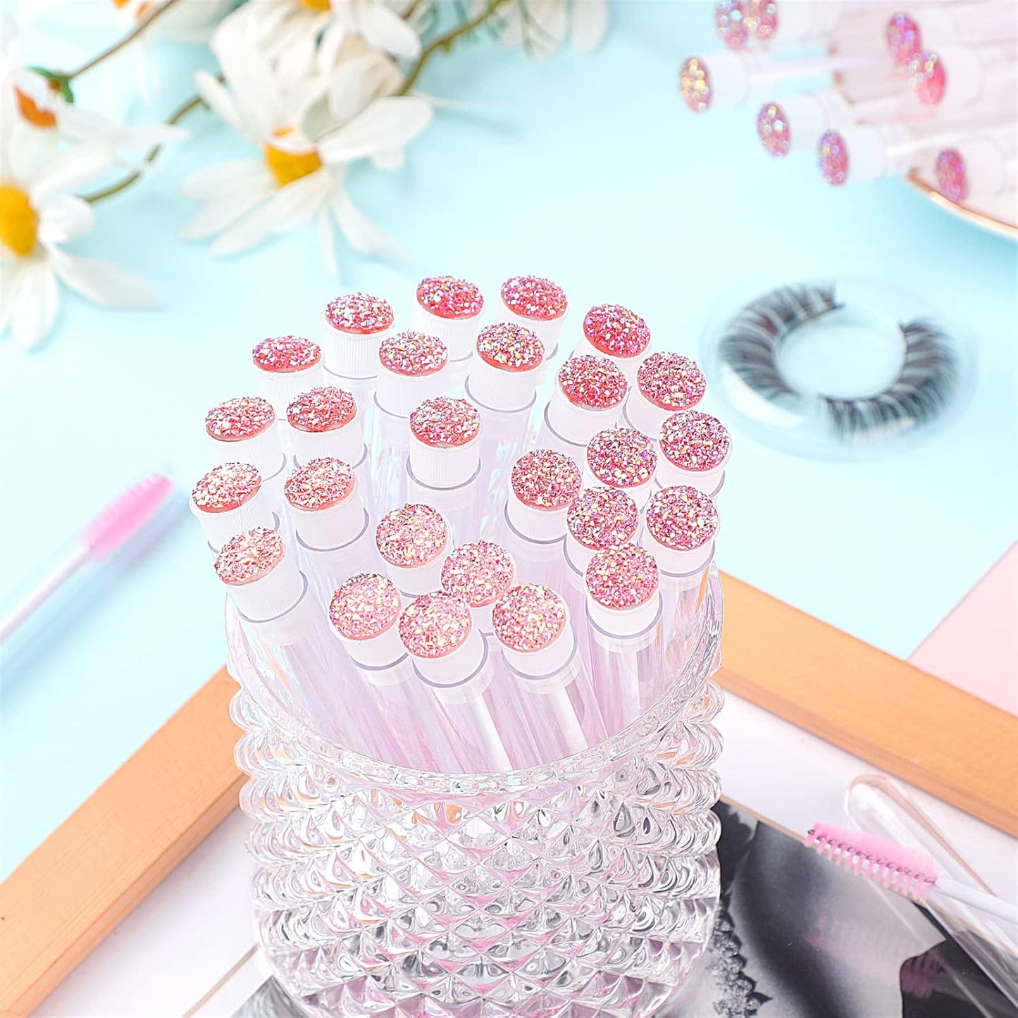 20pcs Eyelash brush Lash Wand Makeup tool Eyelash Extension supplies Cleaning brush Diamond Mascara star l pink