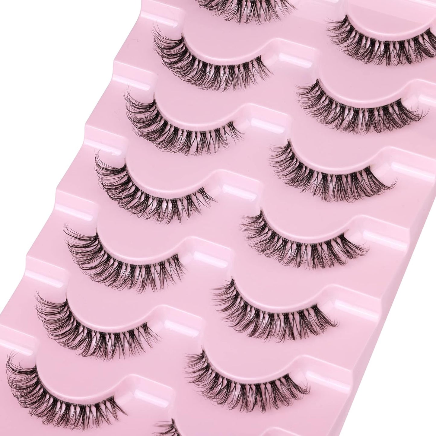 JIMIRE Lashes Natural Look Clear Band Demi-Wispies Short False Eyelashes Fluffy 3D Cat Eye 13MM Strip Lashes 7 Pairs Pack