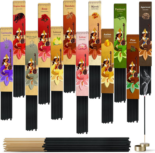 Incense Sticks Variety Pack-240 Insence-Sticks (12Incents x 20 Insense) -White Sage Palo Santo Dragons Blood Sandalo-Natural Inscents-Sticks Non Toxic Cleansing Incienso+Slow Burning Inscents