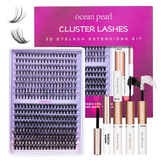 Individual Lashes with bond and seal Lash Remover DIY Lash Extension Kit 320 Pcs Cluster Lashes 10-16mm Natural Light C/D Curl False Eyelashes for Beginner Makeup at Home (20D+50D)