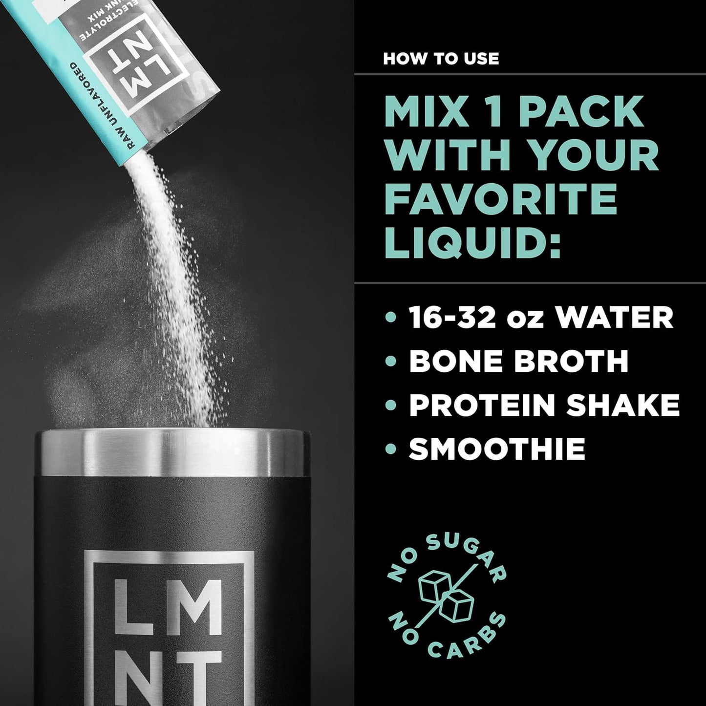 Drink LMNT Zero Sugar Electrolytes - Raw Unflavored Salt | Drink Mix | 30-Count