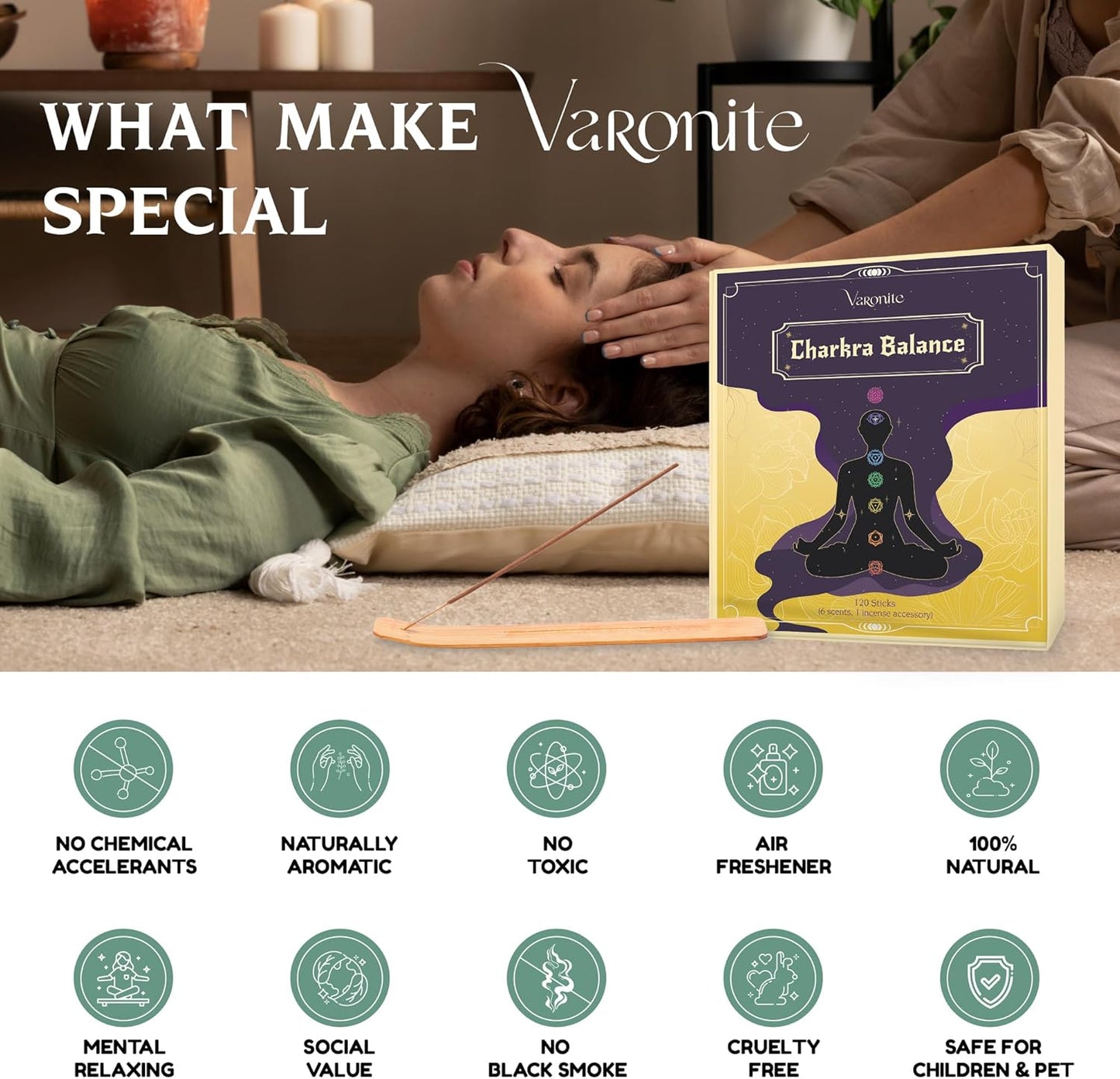 Incense Sticks - Charka Balance Incense Stick Variety Pack of 6 (120 Insence-Sticks) with Holder: Sandalwood, Bergamot, Jasmine, Lavender, Rose, Vanilla ā 7 Chakras Inscents-Stick