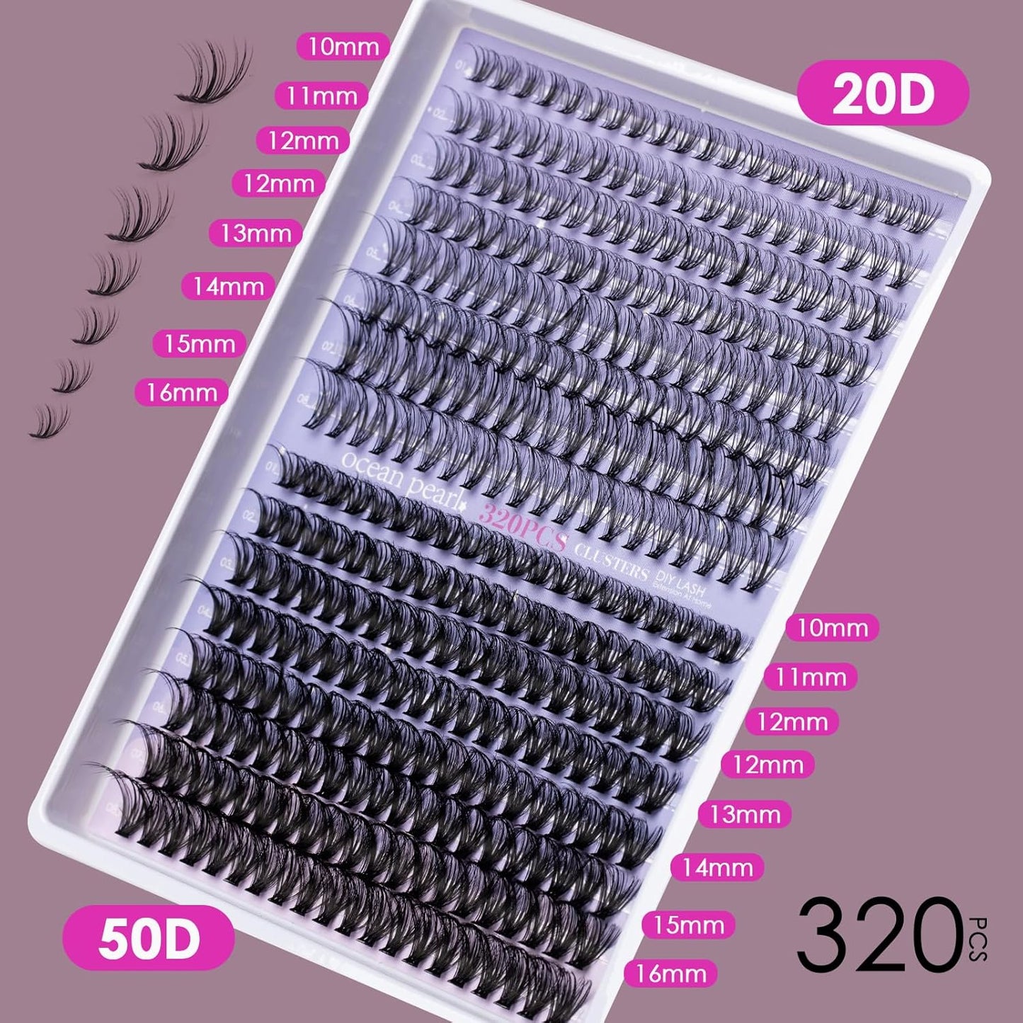 Individual Lashes with bond and seal Lash Remover DIY Lash Extension Kit 320 Pcs Cluster Lashes 10-16mm Natural Light C/D Curl False Eyelashes for Beginner Makeup at Home (20D+50D)