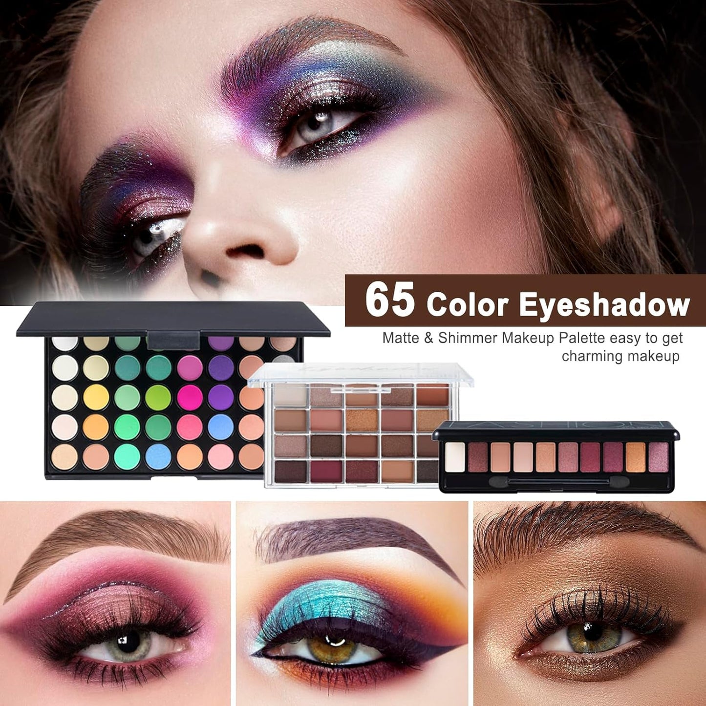 All in One Makeup Kit Makeup Kit for Women Full Kit Multipurpose Makeup ,eyeshadow、 liquid foundation,Loose powder,Eyebrow pencil,4-color lip gloss set