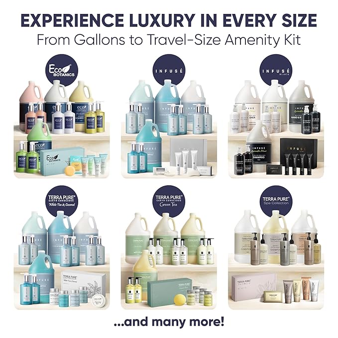 Infuse Black Amenity Kit | Boxed Hotel Toiletries | Bulk Set 1 oz Travel Size Shampoo, Conditioner, Lotion, Body Wash & Cleansing Bar for Guest Hospitality AirBnB/Vacation Rentals | 1 set per case