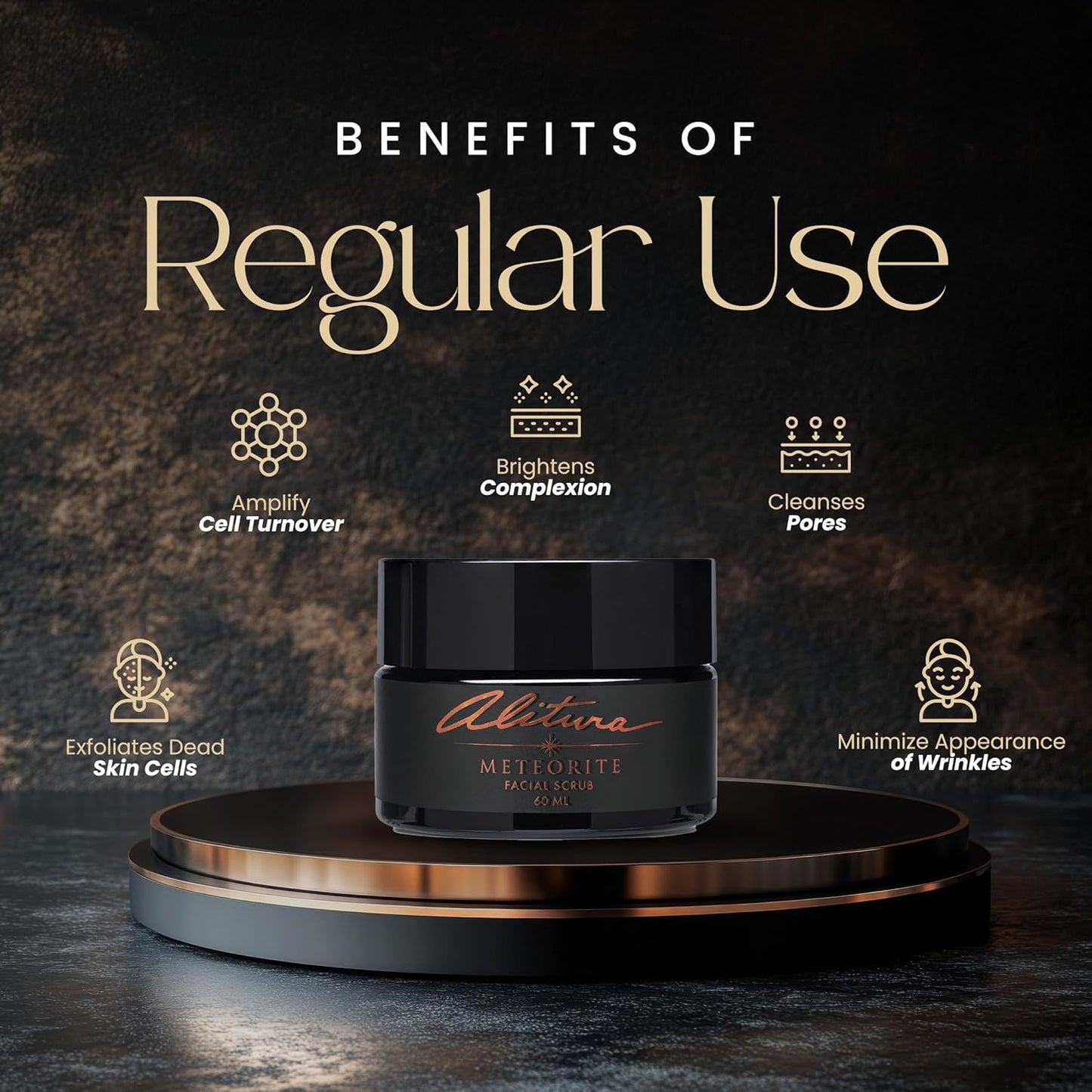 Alitura Meteorite Scrub – Exfoliating Face & Body Scrub with Pearl Powder & Bamboo Stem Cells – Brightening & Anti-Aging Exfoliant for Dead Skin, Dark Spots, and Fine Lines – For Men & Women, 60ml