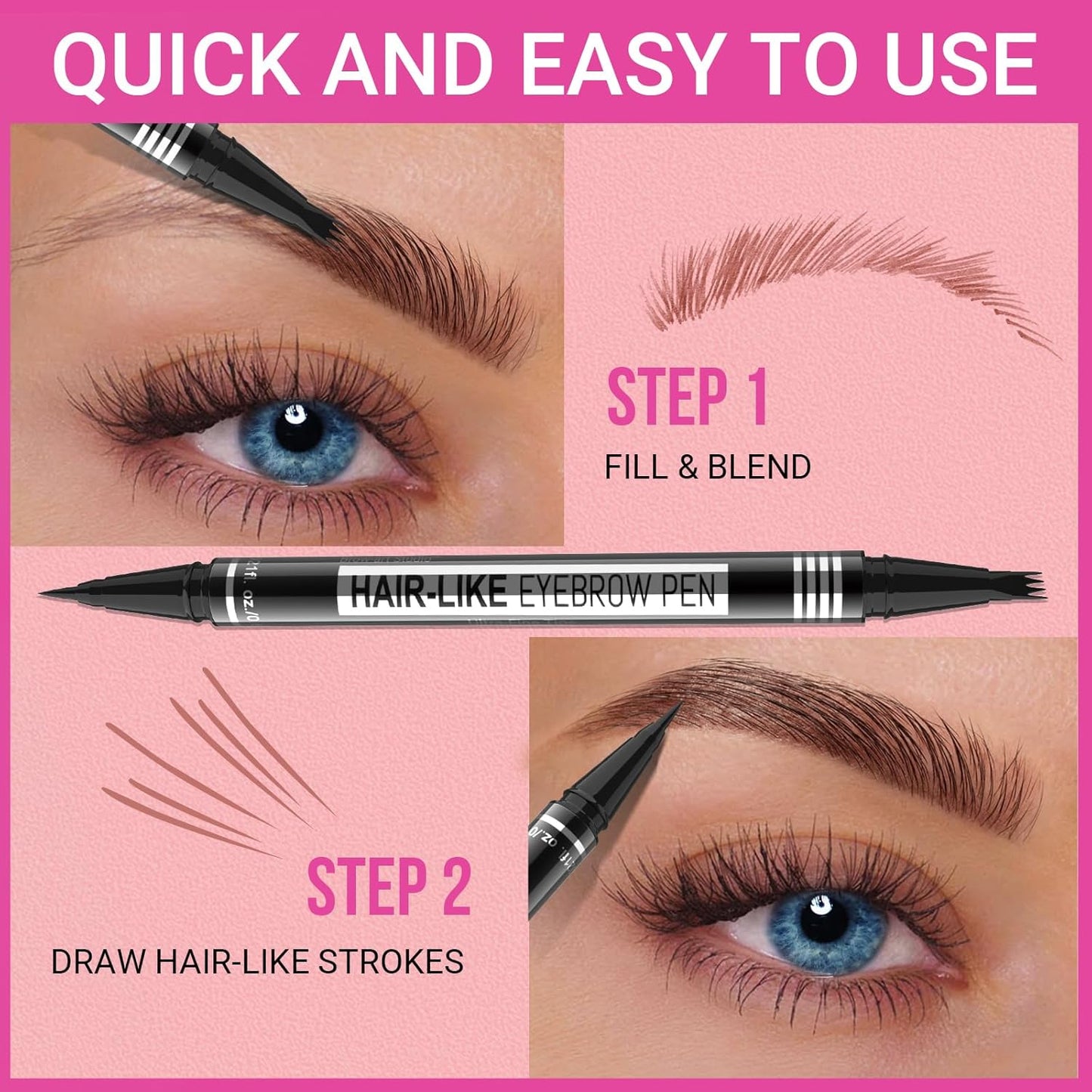 iMethod Eyebrow Pen - Eyebrow Pencil Magical 2-in-1 Eye Brow Pencils for Women with 4-Fork-Tip & Precise Brush-Tip for Natural Hair-Like Brows, Last All-Day, with Eyebrow Spoolie Brush, Dark Brown