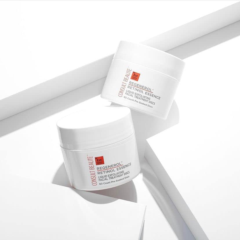 Consult Beaute - Regenerol - Retinol Exfoliating Facial Treatment Pads - Micro Exfoliation for Face - Smoother, Glowing Skin - 60 Disposable Wipes (2Pack)