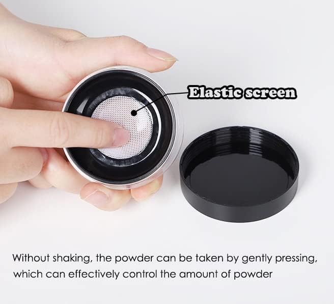 AKOAK Capacity 10 ml(0.33 oz) No Leaks Empty Reusable Plastic Loose Powder Compact Container DIY Makeup Powder Case with Sponge Powder Puff,Elasticated Net Sifter and Pink Threaded Screw Lid