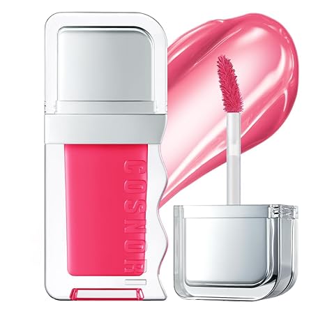 COSNORI Flow Wave Lip Tint - Vegan Glassy Lip Gloss, Lightweight & Long-lasting, Plant-derived Oil Moisturizer, K-Beauty (02 PINK RUSH)