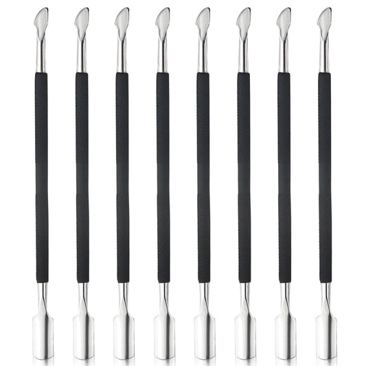 8 Pieces Nail Cuticle Pusher Stainless Steel Nail Polish Cuticle Remover Double Ended Manicure Nail Pedicure Tool Metal Cuticle Peeler Scraper for Fingernails and Toenails (Black)