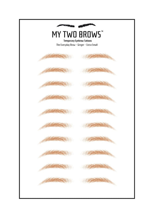 (10 pairs) Ginger Temporary Eyebrow Tattoo - Extra Small Size - Waterproof & Smudgeproof - Everyday Brow Style Eyebrow Stickers - Sheet Lasts up to 30 Days - Won't Work on Existing Brows